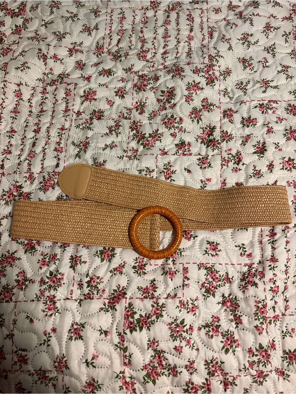 Woven Tan Women’s Waist Belt with Round Buckle